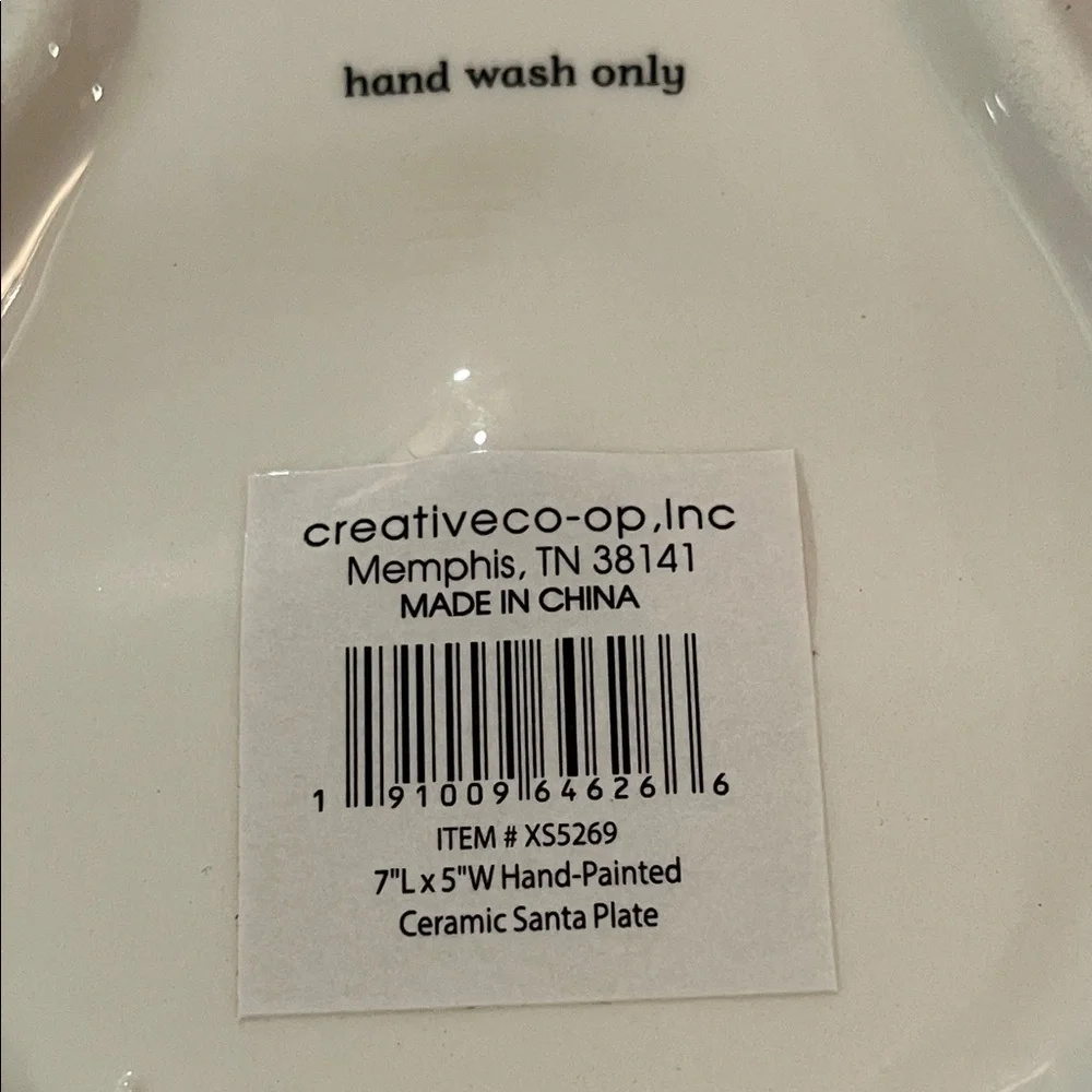 Creative Co-Op Hand-Painted Ceramic Santa Shaped Plate/NIB